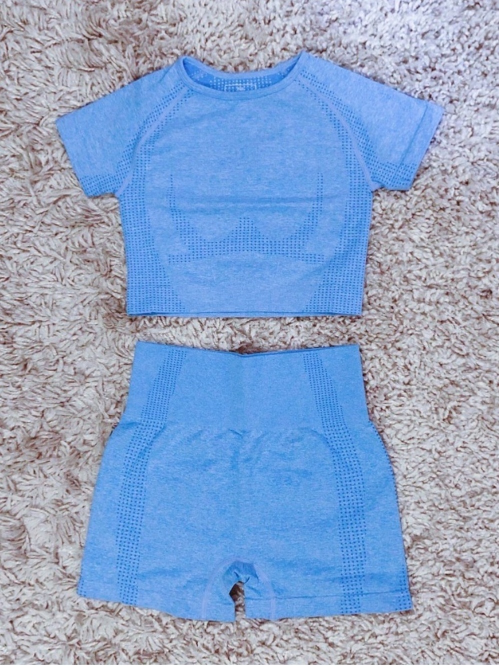 2-Piece baby blue Vital Seamless Shorts + Crop Top Set